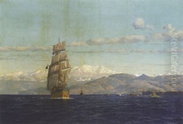 Segelschiff Vor Gebirger Kustenlandschaft - view 1