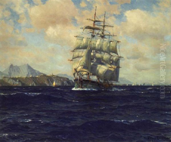 Bark Und Andere Segelschiffe Vor Felsenkuste Im Mittelmeer - view 1