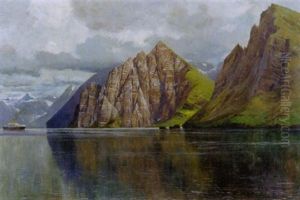 Nordlandfjord Mit Einem Dampfschiff by Michael Zeno Diemer