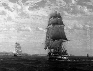 Marinedarstellung Mit Zwei Grossen, Mehrmastigen Segeschiffen Marinedarstellung Mit Zwei Grossen, Mehrmastigen Segeschiffen