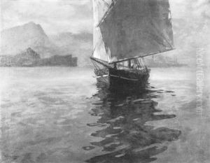 Im Abenddunst Einlaufendes Fischerboot (gardasee?)