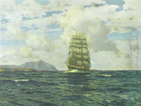 Marine Mit Dreimaster Vor Felsiger Kuste - view 1