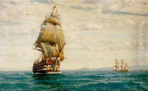 Men Of War Off The Coast by Michael Zeno Diemer