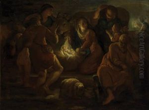 Nocturnal Nativity With Shepherds by Abraham van Diepenbeeck