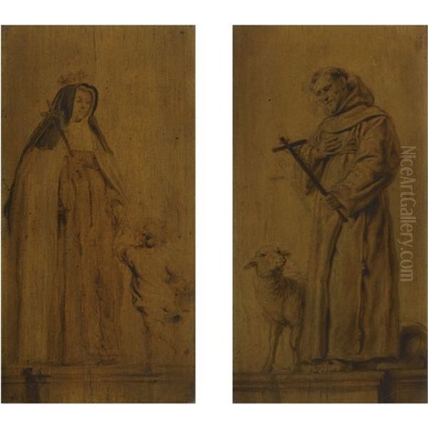 Saint Jeanne De Valois Holding A Crucifix, With The Christ Child Running Up To Her (+ Saint Francis Of Assisi Holding A Crucifix; Pair) - view 1