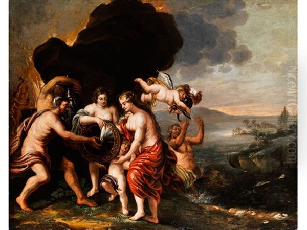 Die Gottin Tetis Erhalt Die Fur Achilles Bestimmten Waffen Aus Den Handen Des Vulkan - view 1