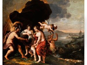 Die Gottin Tetis Erhalt Die Fur Achilles Bestimmten Waffen Aus Den Handen Des Vulkan by Abraham van Diepenbeeck