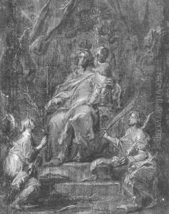 Thronende Maria Mit Dem Kind Und Zwei Adorierenden Engeln