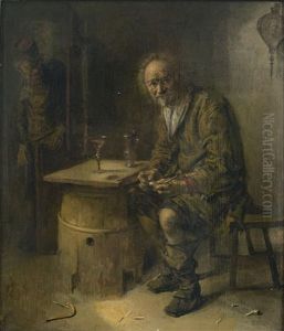 A Man Seated In An Interior With A Pipe