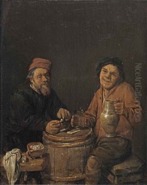 Two Peasants Smoking And Drinking - view 1