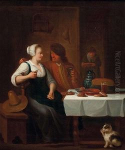 Junge Frau Und Verehrer Am Tisch