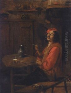 An Interior With A Boor Drinking And Smoking