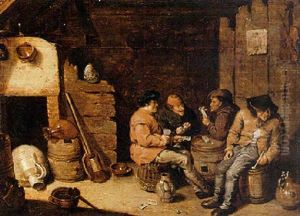Peasants Playing Cards In A Barn by Abraham Diepraam