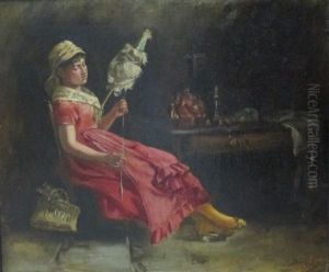 Jeune Fileuse A La Quenouille by Pierre Jacques Dierckx
