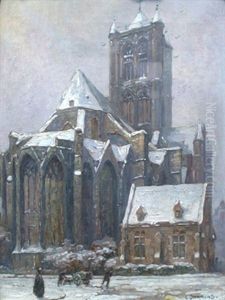 Blick Auf Den Chor Der St. Nicolaaskirche In Gent Im Winter by Gustave Dierkens