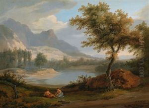 Ideale Landschaft Mit Ruhendem Liebespaar An Einem See