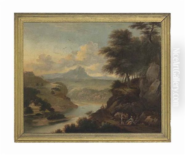 A Wooded River Landscape With Travellers Resting On A Path - view 1