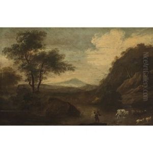 Paisaje Con Ganado Cruzando El Rio by Adriaen Van Diest