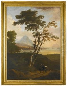 Travellers On A Road, Overlooking A Bay by Adriaen Van Diest