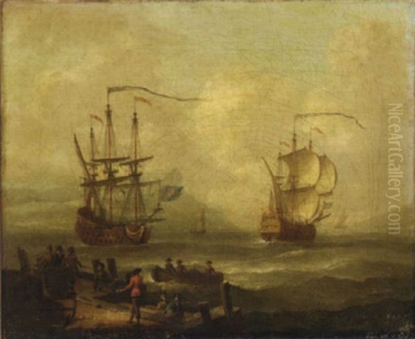 A Coastal Landscape With Men-o'-war In A Light Breeze And Figures On The Shore - view 1