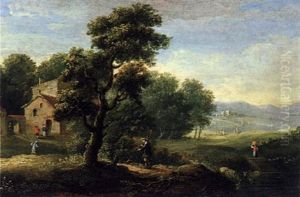 Bewaldete Landschaft Mit Figuren by Adriaen Van Diest