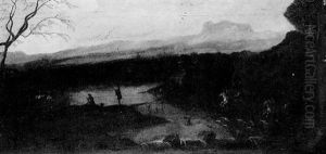 A Hunt In A River Landscape A Hunt In A River Landscape