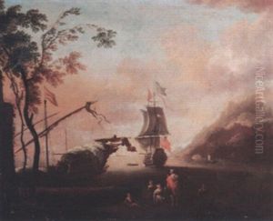 Rocky Coastal Landscape With Men-of-war Flying The British Flag Rocky Coastal Landscape With Men-of-war Flying The British Flag