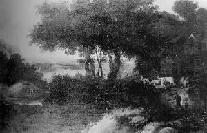 Wooded Landscape With Cowherd On A Country Path