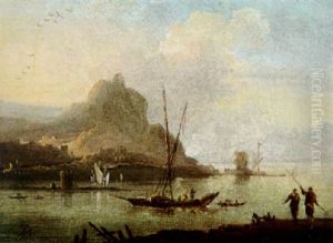Sudliche Meereskuste Mit Booten Und Blick Auf Eine Stadt by Adriaen Van Diest