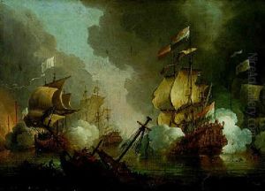 The Dutch Fleet, Commanded By Cornelis Tromp, Engaged Against The Marquis Duquesne, 1675-6 by Adriaen Van Diest