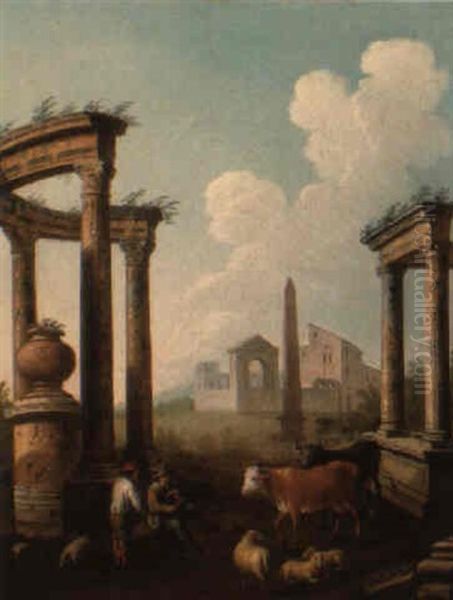 Shepherds Resting Amongst Classical Ruins - view 1