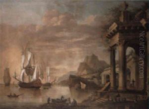 Man-of-war And Other Ships In Harbour by Adriaen Van Diest