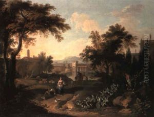 A Classical Landscape With A Horseman Near A River And Herdsmen