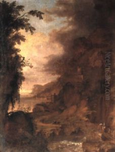 Wooded River Landscape With A Church by Adriaen Van Diest
