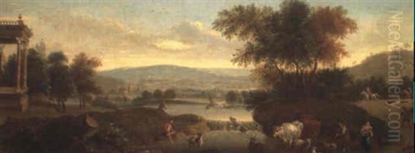 Extensive Landscape With A Stag Observed By Drovers - view 1