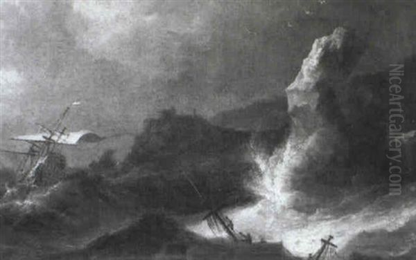 Shipping In A Squall Off A Rocky Coastline - view 1