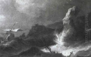 Shipping In A Squall Off A Rocky Coastline