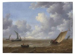 Wijdschips Tacking Offshore In A Stiff Breeze by Jeronymus Van Diest