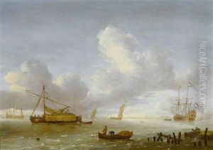 Marinelandschaft Mit Fischern Im Vordergrund by Jeronymus Van Diest