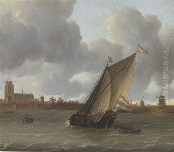 Sailing On The River Maas Near Dordrecht - view 1
