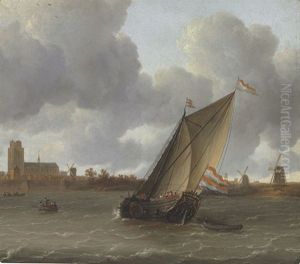 Sailing On The River Maas Near Dordrecht by Jeronymus Van Diest