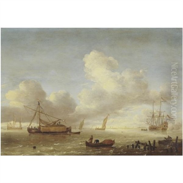 Ships In An Estuary With Fishermen And A Jetty In The Foreground - view 1
