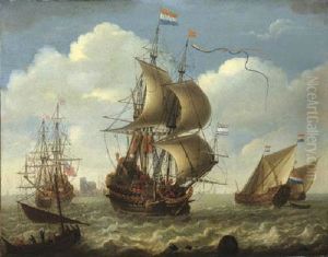 English And Dutch Men-o'-war On The River Merwede, Dordrecht Beyond