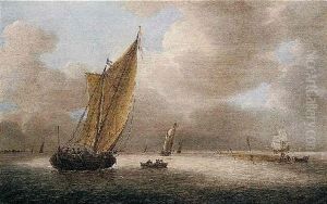 A Dutch Smalschip, A Frigate And Other Light Shipping In A Breeze by Jeronymus Van Diest