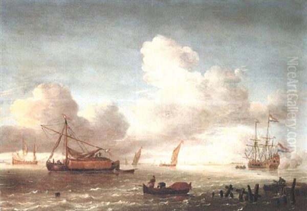 Estuary With Numerous Vessels Including Fishermen In A Rowing Boat - view 1