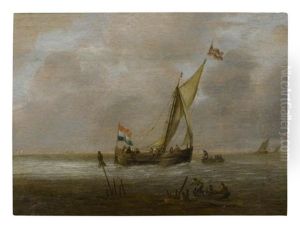 A Seascape With A Sailing Ship And Fishing Boats Off The Coast A Seascape With A Sailing Ship And Fishing Boats Off The Coast