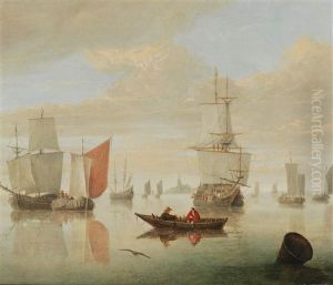 Ships And Fishing Boats On A Calm Sea Off The Coast by Willem van Diest