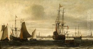 A View Of The Harbour Of Amsterdam by Willem van Diest