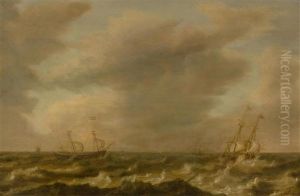 Rough Sea With Ships by Willem van Diest