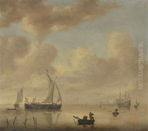 Segelschiffe Und Fischer Auf Ruhigem Meer by Willem van Diest